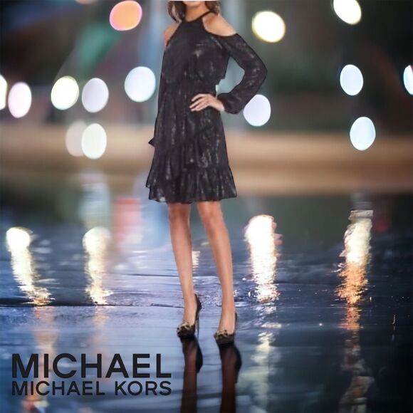 MICHAEL Michael Kors Dresses & Skirts - Michael Michael Kors Black Reptile Print Cold Shoulder Dress